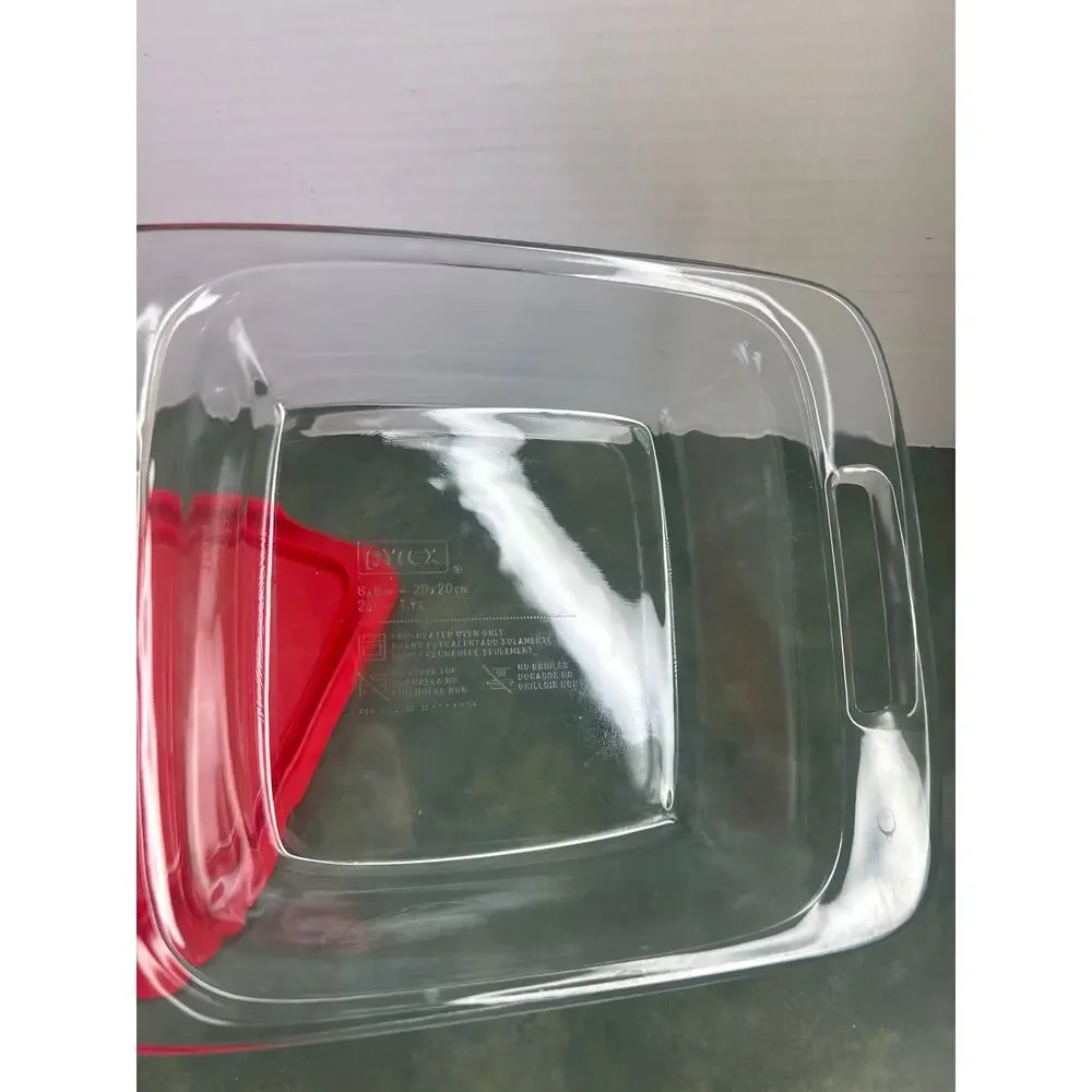 Pyrex 8x8 Glass Baking Dish C-222 w/ Red Lid 2 Qt USA Oven Safe Food Storage